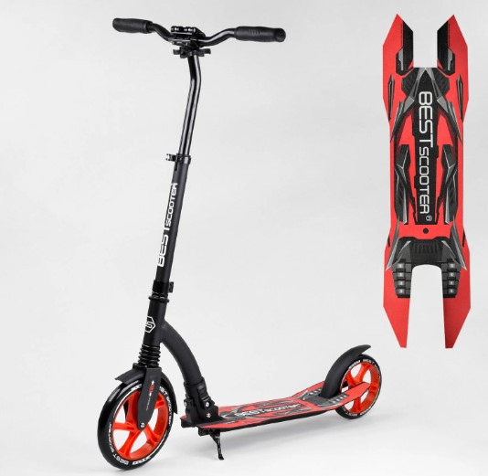 Самокат Best Scooter з переднім амортизатором, передні колеса 230 мм, задні 200 мм PU, широке кермо