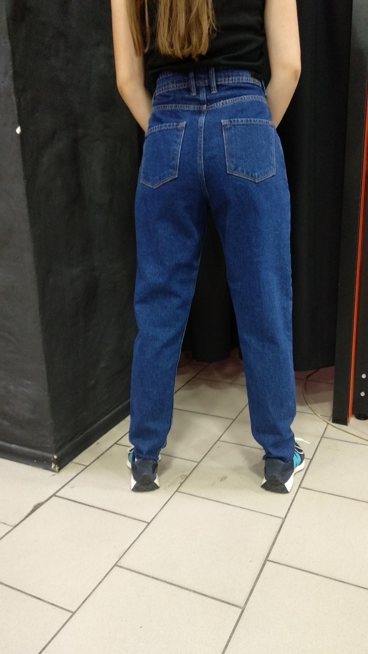 Джинси жіночі вільні МОМ коттон без стрейчу завищена талія 26 сині, фото 1