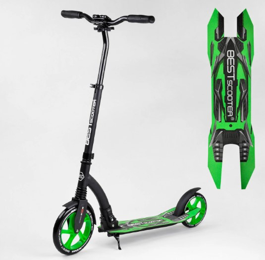 Самокат Best Scooter з переднім амортизатором, передні колеса 230 мм, задні 200 мм PU, широке кермо