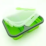 Складаний Ланчбокс для їжі FRICO FRU-384 Контейнери для їжі з вилкою Силіконовий судочок, фото 4