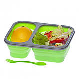 Складаний Ланчбокс для їжі FRICO FRU-384 Контейнери для їжі з вилкою Силіконовий судочок, фото 2