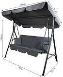 Садова гойдалка з дашком на 3 людини сіра Садова качеля з накриттям + подушки 3х місна Качелі Гойдалки ПОЛЬША, фото 4