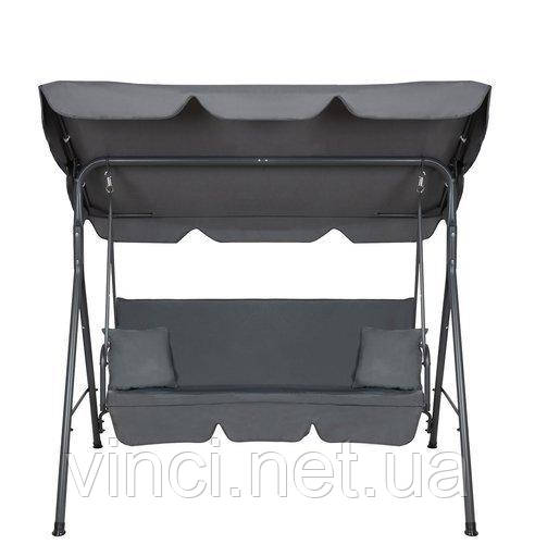 Садова гойдалка з дашком на 3 людини сіра Садова качеля з накриттям + подушки 3х місна Качелі Гойдалки ПОЛЬША, фото 1