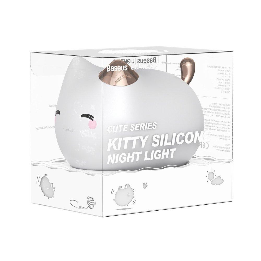 Нічний світильник (нічник) у вигляді кота Baseus Cute Series kitty silicone night light White DGAM-A02