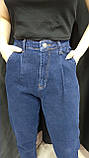 Джинси жіночі МОМ утеплені байкою щільні зима 38 сині, фото 7