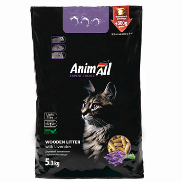 Деревний наповнювач AnimAll для котів, з ароматом лаванди, 5,3 кг