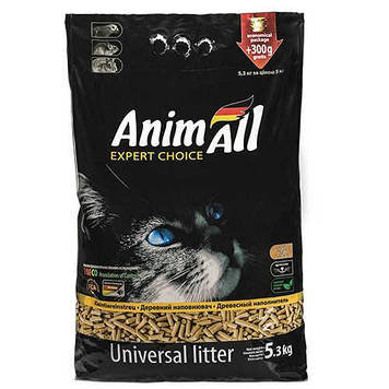 Деревний наповнювач AnimAll для котів 5,3 кг (300 г в подарунок)