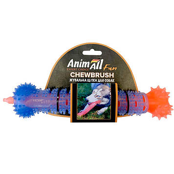 Іграшка AnimAll Fun жувальна щітка-кість жовтогаряча із синім, 24 см