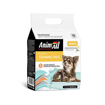 Пелюшки AnimAll Puppy Training Pads для собак і цуценят з ароматом ромашки, 60 х 60 см, 10 штук