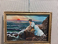 Б/у Картина "Девушка на скалах возле моря"