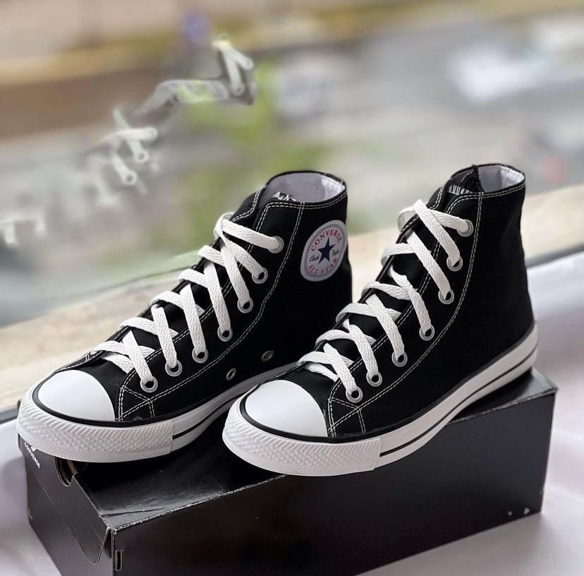 Стильні кеди високі весна-осінь чорні з білим Converse all star