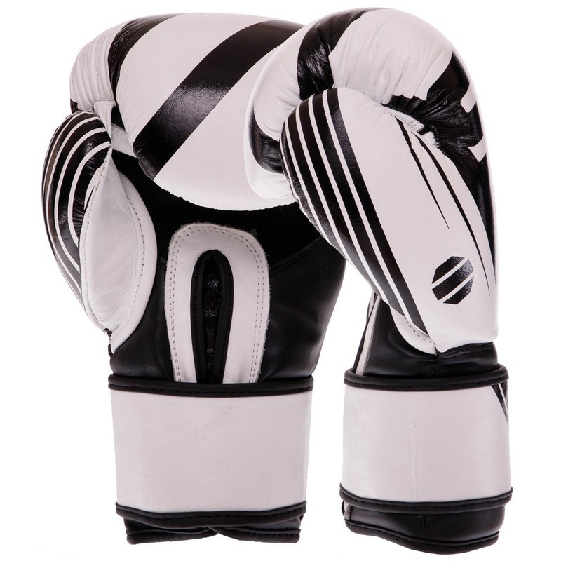 Перчатки боксерские кожаные на липучке UFC BO-0574 (р-р 12oz, белый-черный) - фото 2 - id-p1649270711