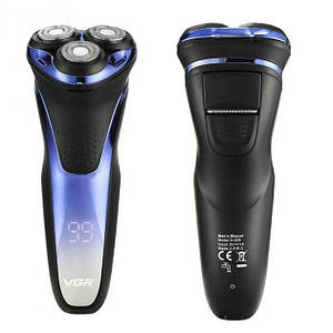 Водонепроникна електробритва для чоловіків VGR V306, Роторна бездротова бритва для вологого та сухого гоління