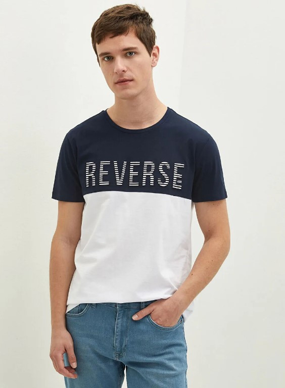 Чоловіча футболка LC Waikiki/ЛС Вайки із синім верхом, білим низом Reverse