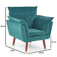 Темно-зеленое кресло квадратное с невысокой спинкой Rezzo из бархата на деревянных ножках в гостиную