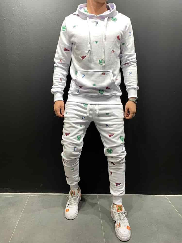 Спортивний костюм чоловічий весна-осінь білий з капюшоном з принтом 2Y Premium, фото 1