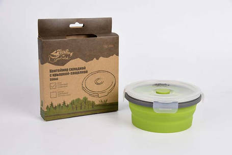 Контейнер TRAMP складаний силіконовий з кришкою-кліпсою (550ml) Олива, фото 3
