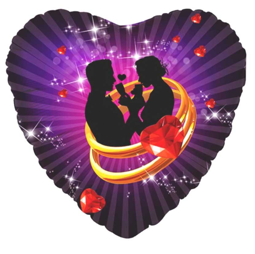 Куля фольгована серце "Закохані в кільцях. Розмір: 32"(80см.)