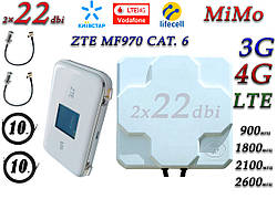 Повний комплект для 4G/LTE/3G з Роутер ZTE MF970 cat.6 до 300 Мбіт/с і Ант. планшетна MIMO 2×22dbi ( 44 дб)