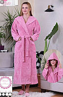 Длинный махровый халат с капюшоном Bellezza 100% бамбук BL-6012 розовый