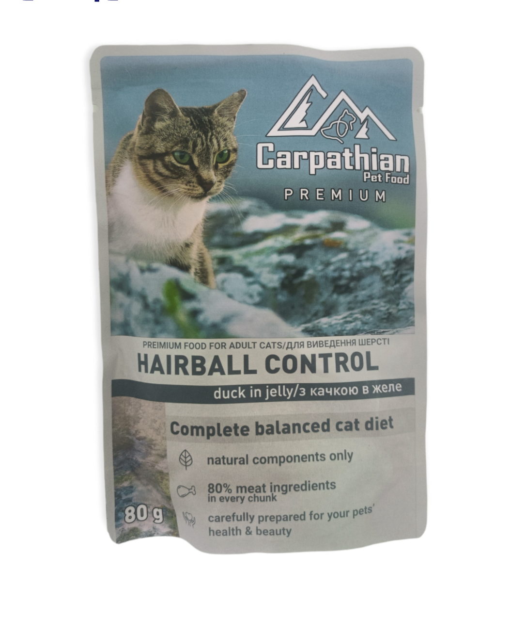Вологий корм Carpathian Pet Food Hairball 80г з качкою в желе для котів, фото 1