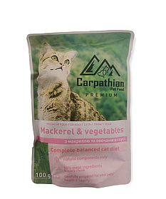 Вологий корм Carpathian Pet Food 100г скумбрія з овочами в соусі для котів