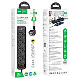 Роздільник мережі HOCO Aura 4-bit extension NS1, 2USB, Type-C, 4 розетки, 4000W, 20W, QC, 1.8 м, чорний, фото 4