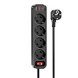 Роздільник мережі HOCO Aura 4-bit extension NS1, 2USB, Type-C, 4 розетки, 4000W, 20W, QC, 1.8 м, чорний, фото 2