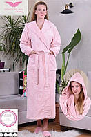 Длинный махровый халат с капюшоном Bellezza 100% бамбук BL-8023 розовый