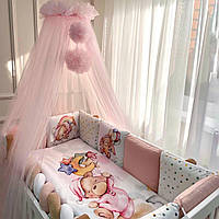 Комплект постельного белья в детскую кроватку для новорожденной девочки Мишки Гамми розовый