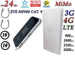 Повний комплект для 4G/LTE/3G з WiFi Роутер ZTE MF980 CAT. 9 до 450 Мбіт/с + Антена MIMO 2×24dbi (48дб)