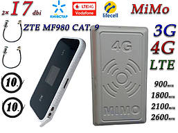 Повний комплект 4G/LTE/3G WiFi Роутер ZTE MF980 CAT. 9 до 450 Мбит/с + MiMo антенна 2×17 dbi (KS,VD,Life)