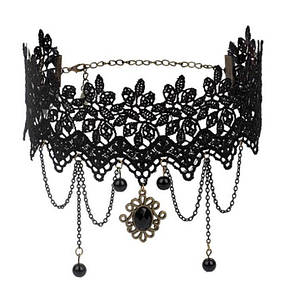 Широкий мереживний чокер намисто готика кольє чорний із ланцюжками