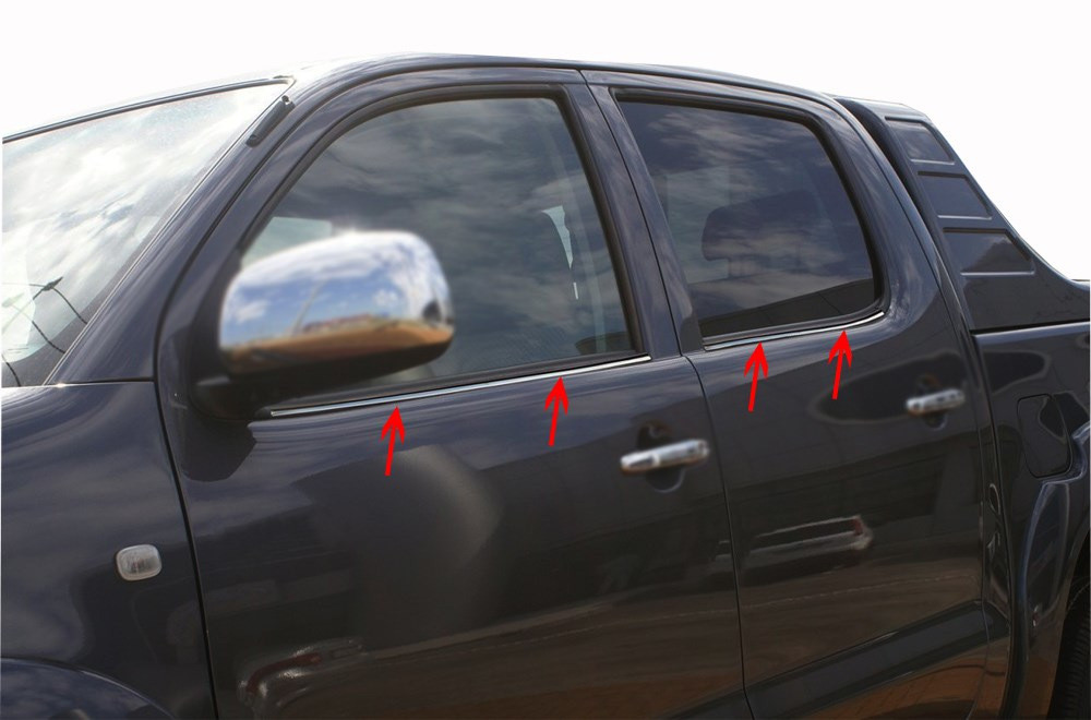 Молдинг скла (4 шт, нерж) Carmos - Турецька сталь для Toyota Hilux 2006-2015 рр, фото 1