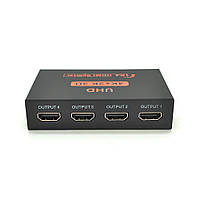 Активний HDMI сплітер 1=>4 порти, 4K, 2K, 3D, 1080Р, 1,4 версія, DC5V/2A Q50, Box