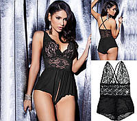 Откровенное черное женское нижнее белье боди с оголенной промежностью для секса