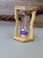 Часы песочные в дереве 5 мин фиолетовые шестигранные