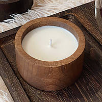 Свеча "CLASSICAL dark brown" из соевого воска в круглой деревянной емкости