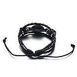 Браслет Валькнут з символікою вікінгів амулет оберіг чорний шкіряний, фото 2