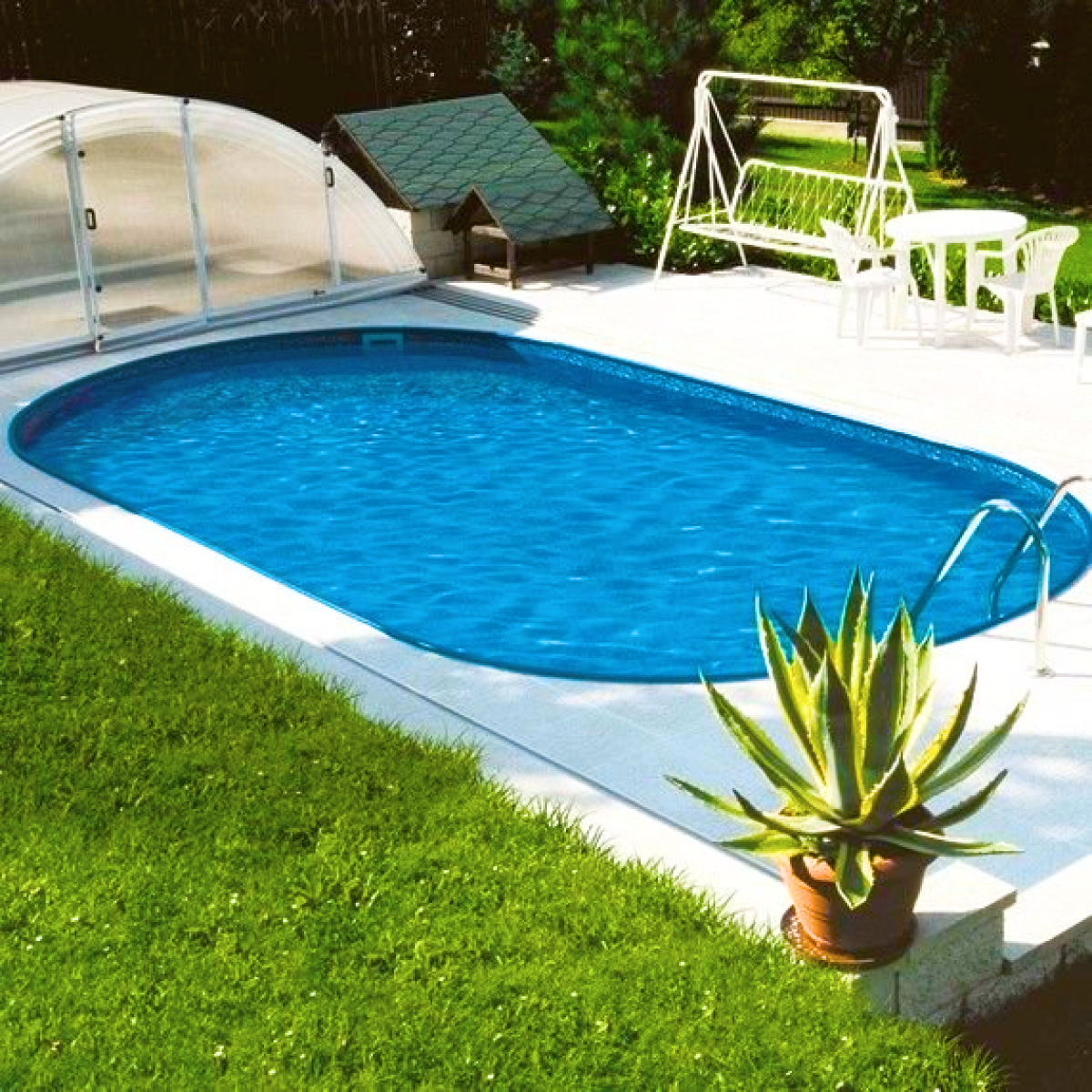 Басейн каркасний 7х3.5х1.5 м з отворами, для монтажу в ґрунт, IBIZA OVAL (без лайнеру)