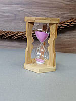 Пісочний годинник у дереві 5 хв рожевий шестигранний