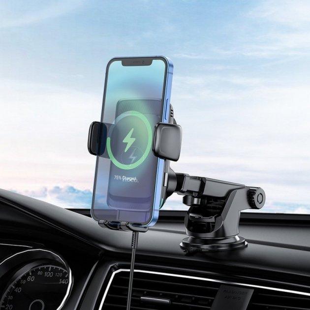 Автомобільний тримач Hoco 2в1 для iPhone/Android з бездротовою зарядкою
