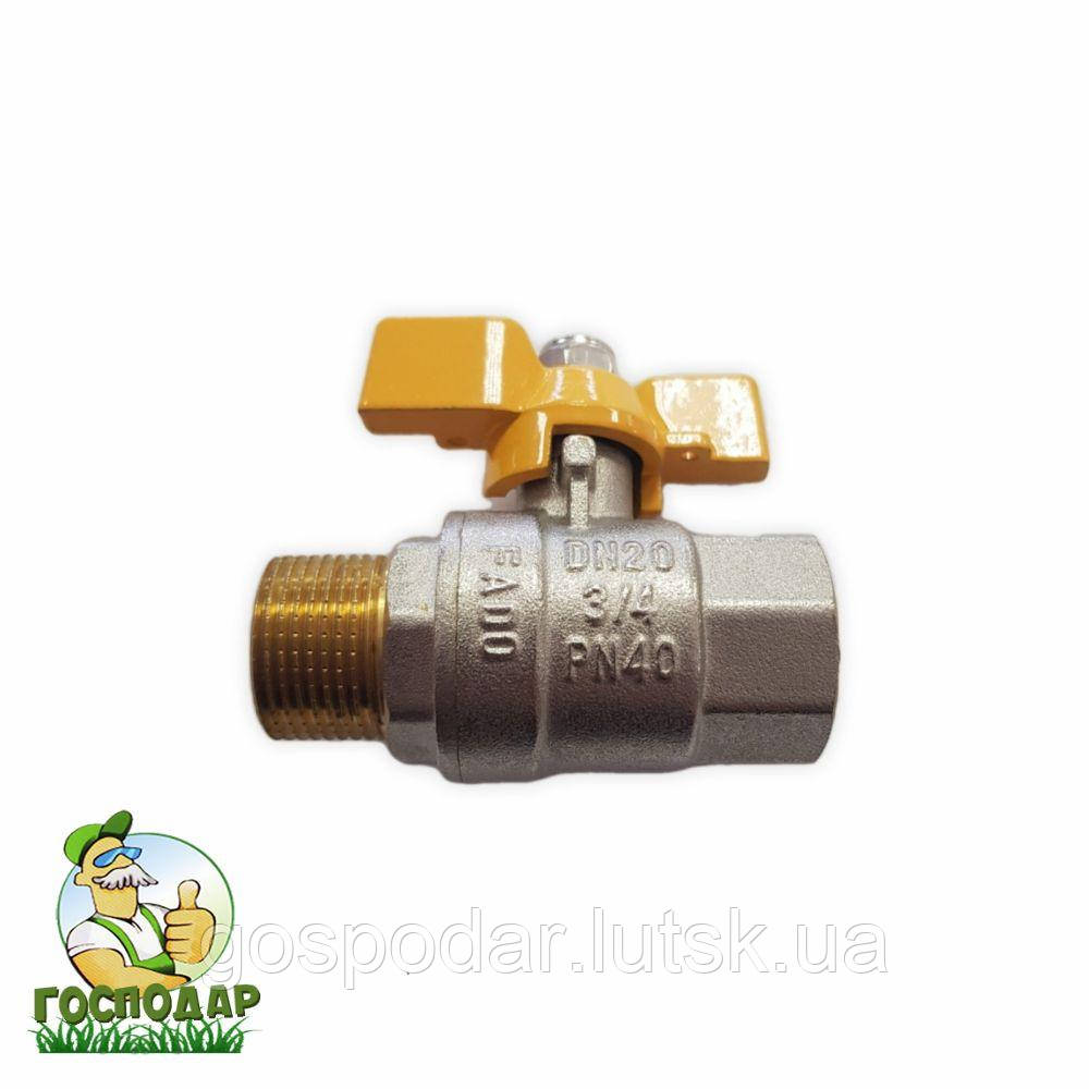 Кульовий кран FADO 3/4 Р ГШ газовий (ВЗ) жовтий Італія, фото 1