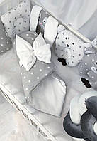 Комплект сменного постельного белья "Звери коса" балдахин, одеяло, подушка, бортики-защита- коса. Grey