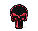 №63 Шеврон череп чорний з червоним окантуванням (Каратель) 7.5*5.3 см, фото 2