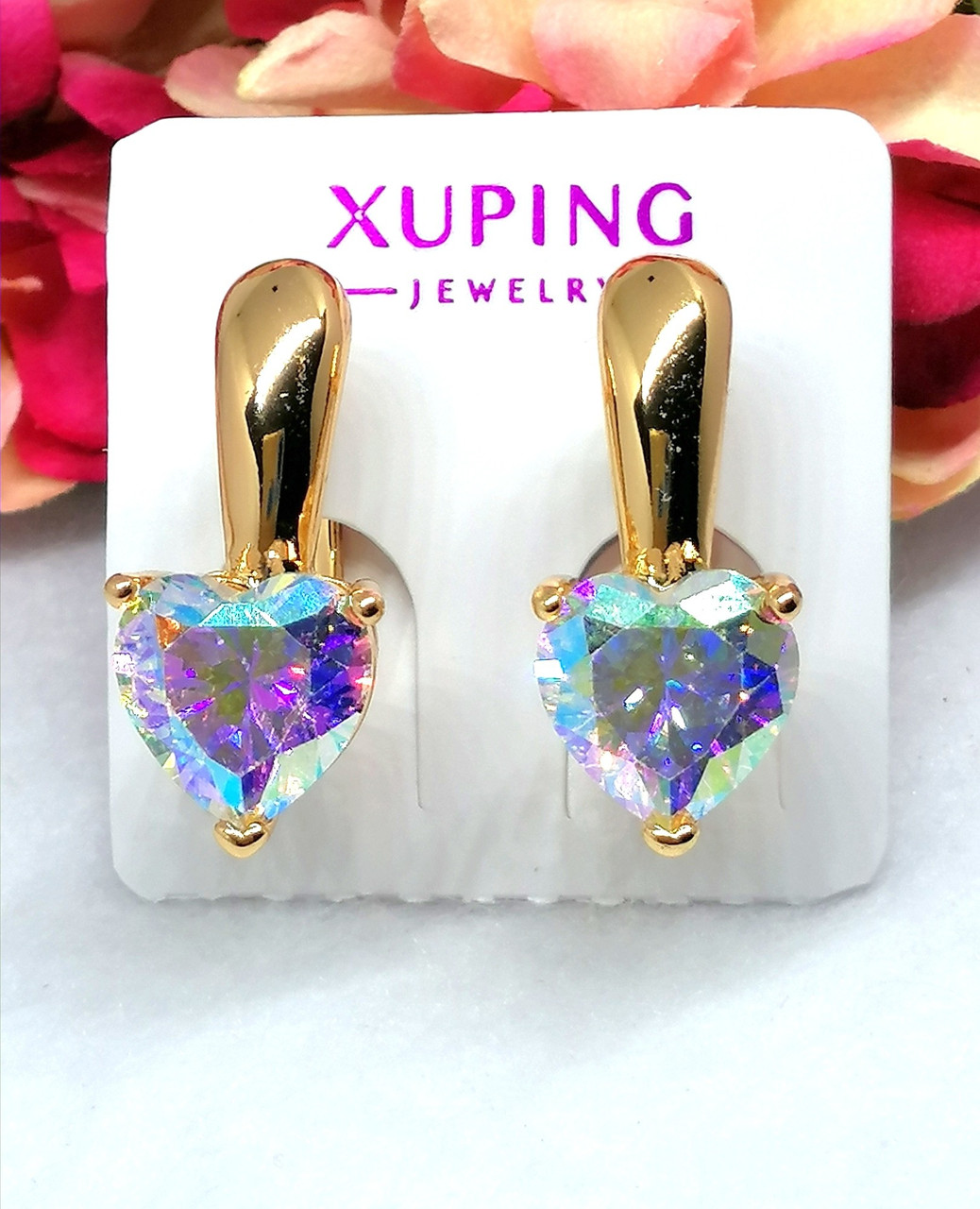 Купить Красивые серьги Сердце из медицинского золота. Сережки ...