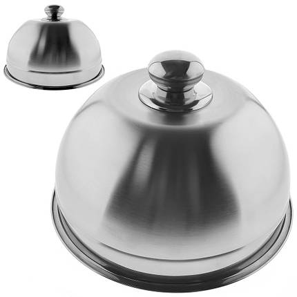 Кришка клоше сервірувальна діаметр 24 см, висота 11 см (матова, з нержавіючої сталі, з облямівкою, з ручкою), фото 1