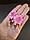 Розкішні рожеві сережки з хризантемами з полімерної глини та натуральними перлами та кришталем, фото 3