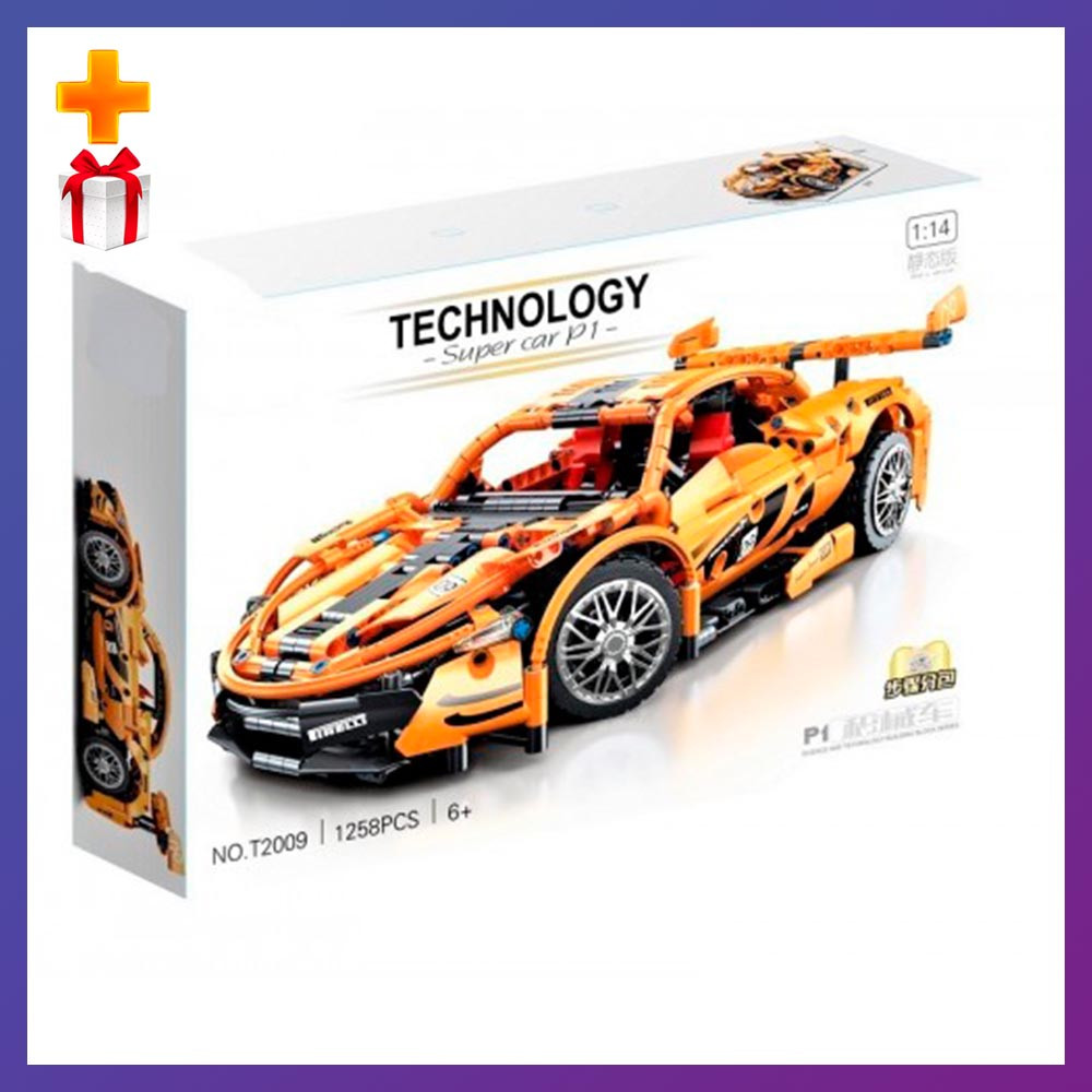 Детская машинка конструктор на радиоуправлении McLaren T2009 1258 детали 1:14 желтая + Подарок