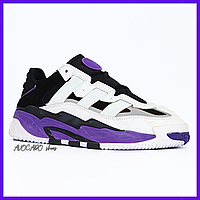 Кроссовки женские и мужские Adidas Niteball white violet / Адидас Найтбалл белые фиолетовые
